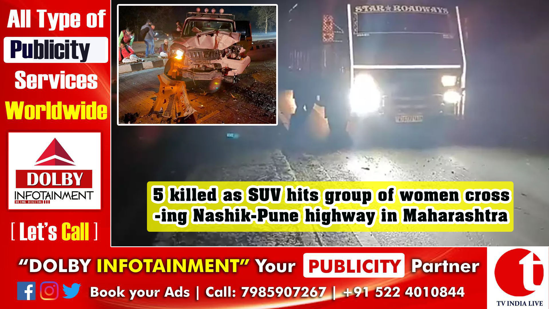 5 killed as SUV hits group of women crossing Nashik-Pune highway in Maharashtra