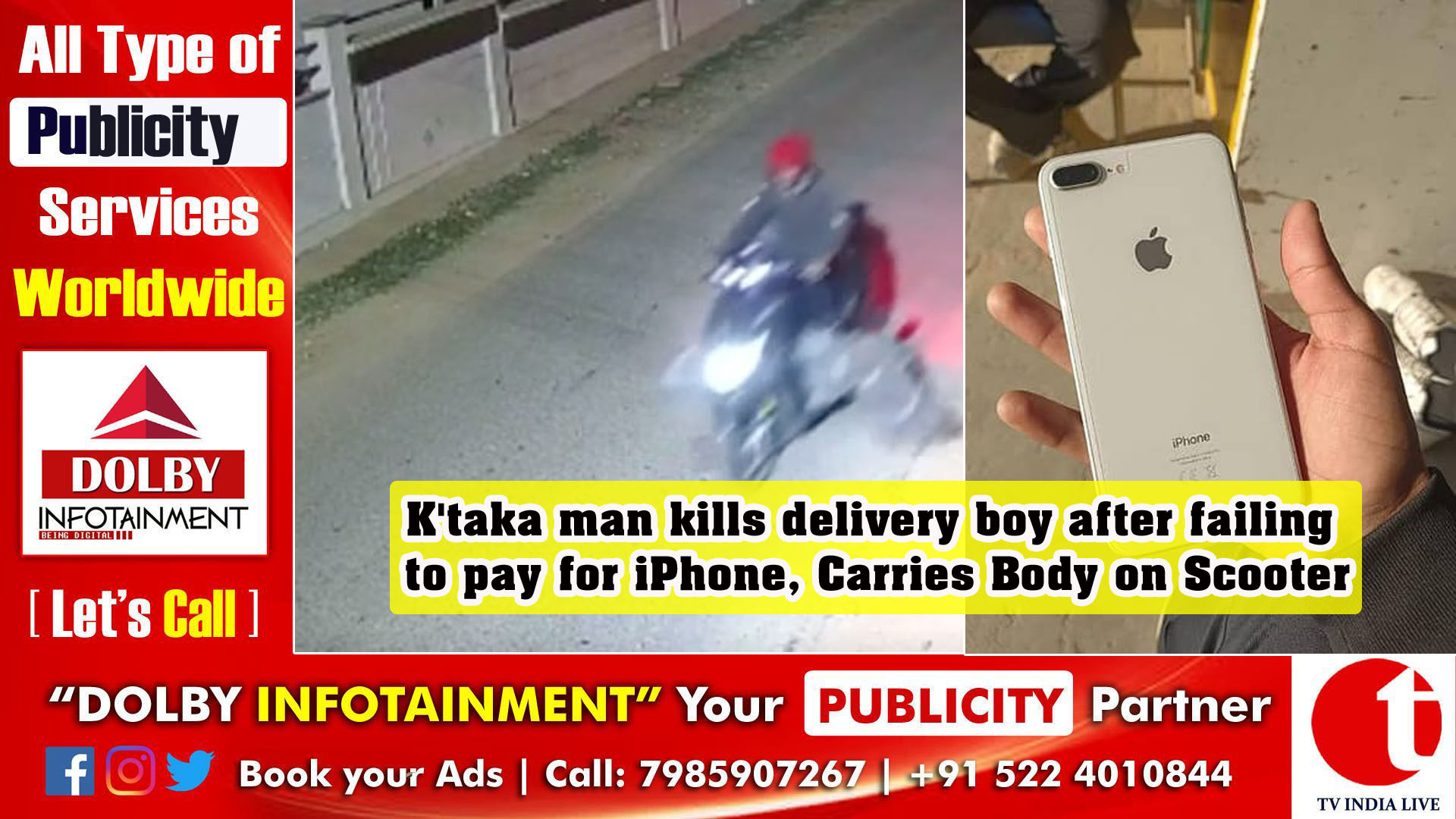 K'taka man kills delivery boy after failing to pay for iPhone, Carries Body on Scooter
