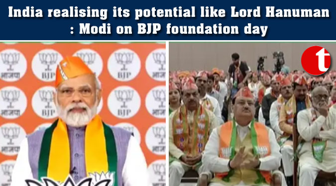 India realising its potential like Lord Hanuman: Modi on BJP foundation day