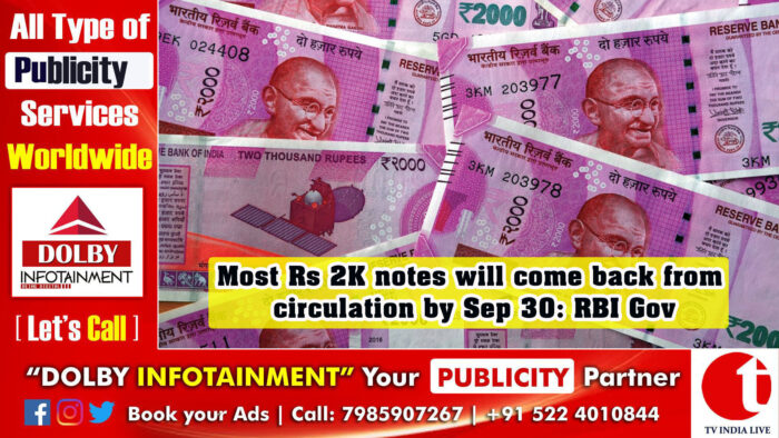 Most Rs 2K notes will come back from circulation by Sep 30: RBI Gov