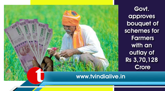 Govt. approves bouquet of schemes for Farmers with an outlay of Rs 3,70,128 Crore
