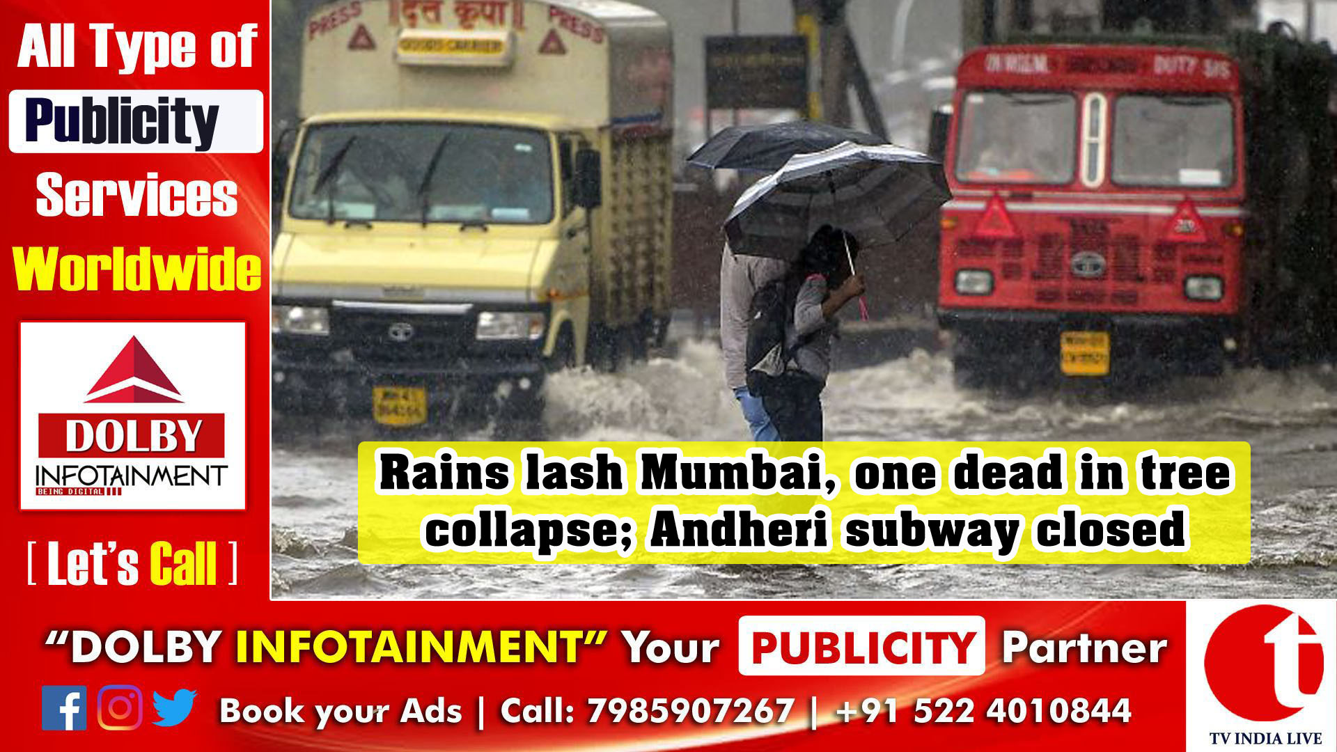 Rains lash Mumbai, one dead in tree collapse; Andheri subway closed