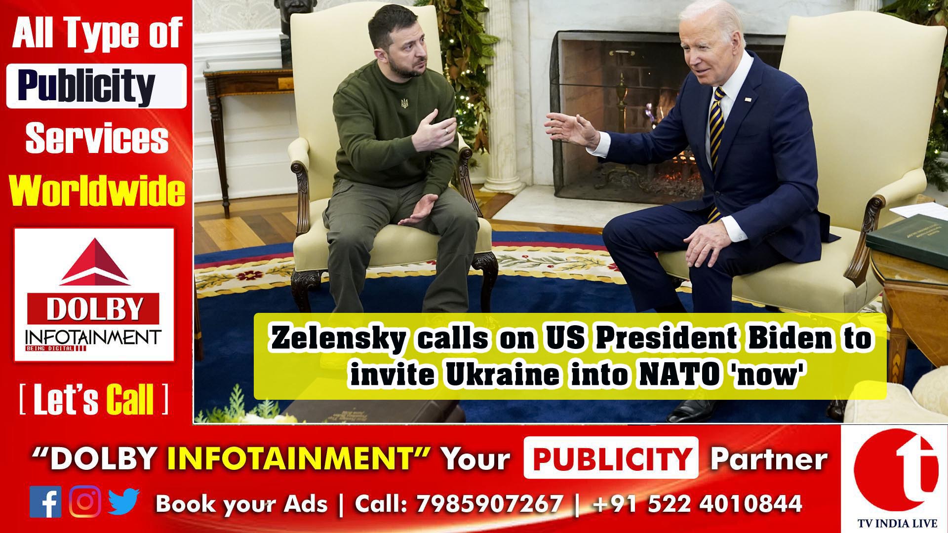 Zelensky calls on US President Biden to invite Ukraine into NATO 'now'