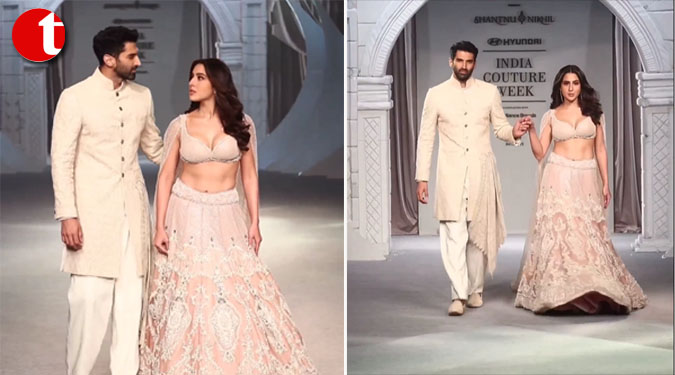 Sara and Aditya Roy Kapur walk on the ramp as showstoppers at India Couture Week 2023