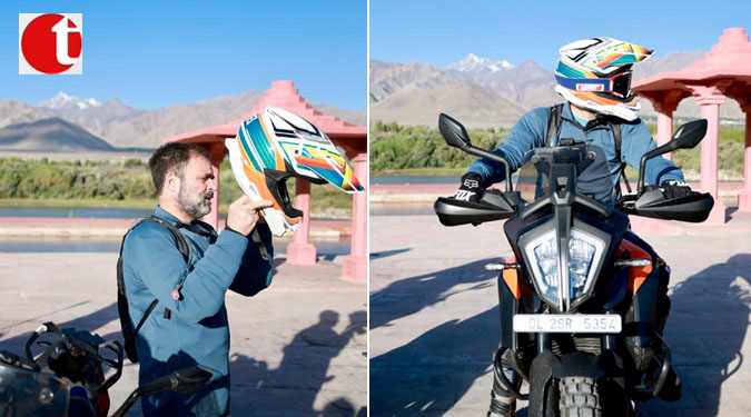 Rahul Gandhi seen riding a bike on Leh-Ladakh tour