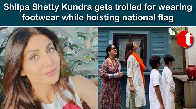 Shilpa Shetty Kundra gets trolled for wearing footwear while hoisting national flag