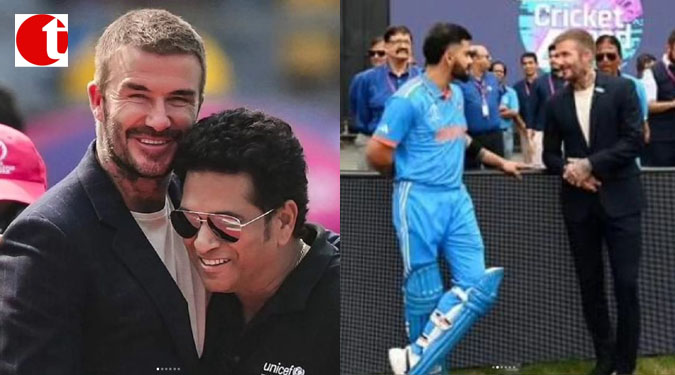 David Beckham meets India and New Zealand players at World Cup semi-final in Mumbai
