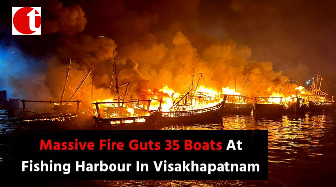 Massive Fire Guts 35 Boats At Fishing Harbour In Visakhapatnam