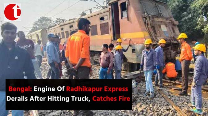 Bengal: Engine Of Radhikapur Express Derails After Hitting Truck, Catches Fire
