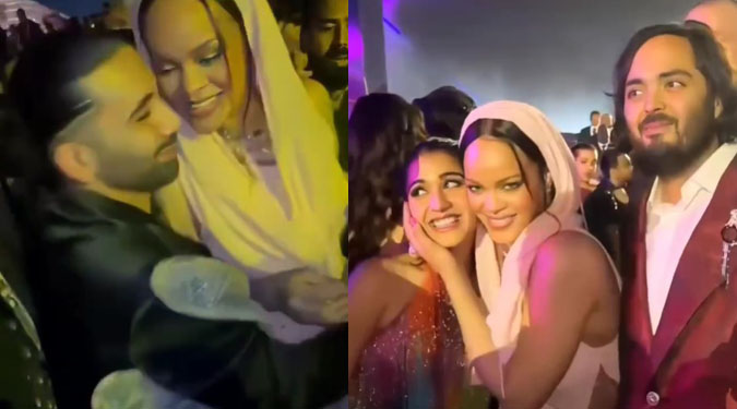 Rihanna enjoying with Radhika Merchant and Anant Ambani