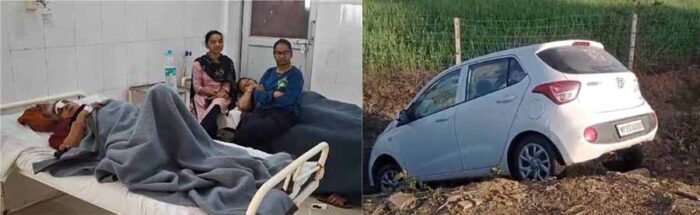 10 फिट गहरे गड्डे में गिरी कार, 6 लोग घायल