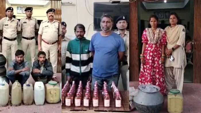 113 लीटर महुआ और 100 पाव अंग्रेजी शराब बरामद, एक महिला समेत 6 आरोपी गिरफ्तार