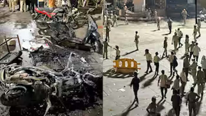 नागपुर में भीड़ का उपद्रव, उपद्रवियों ने लोगों के वाहनों में जमकर तोड़फोड़ की और आग लगा दी