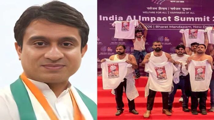 AI समिट में हंगामा: शर्टलेस प्रोटेस्ट के बाद यूथ कांग्रेस चीफ पर पुलिस की कार्रवाई