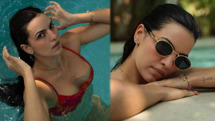 नताशा पूल में बिकिनी पहनकर पोज़ देती हुईं, हार्दिक पंड्या की एक्स वाइफ