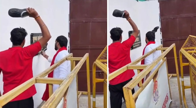 लखनऊ: राजधानी में सियासी बवाल, मेयर के घर कालिख पोती, नेमप्लेट पर बरसाई चप्पल