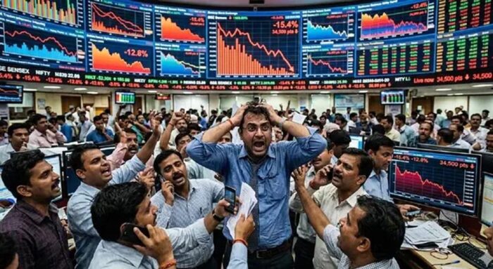 अचानक बाजार में बड़ी गिरावट, Sensex 1100 अंक टूटा; निवेशकों के डूबे लाखों करोड़